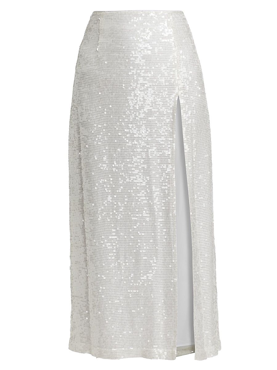 Women's Sequined High-Slit Midi-Skirt - White - Size 12