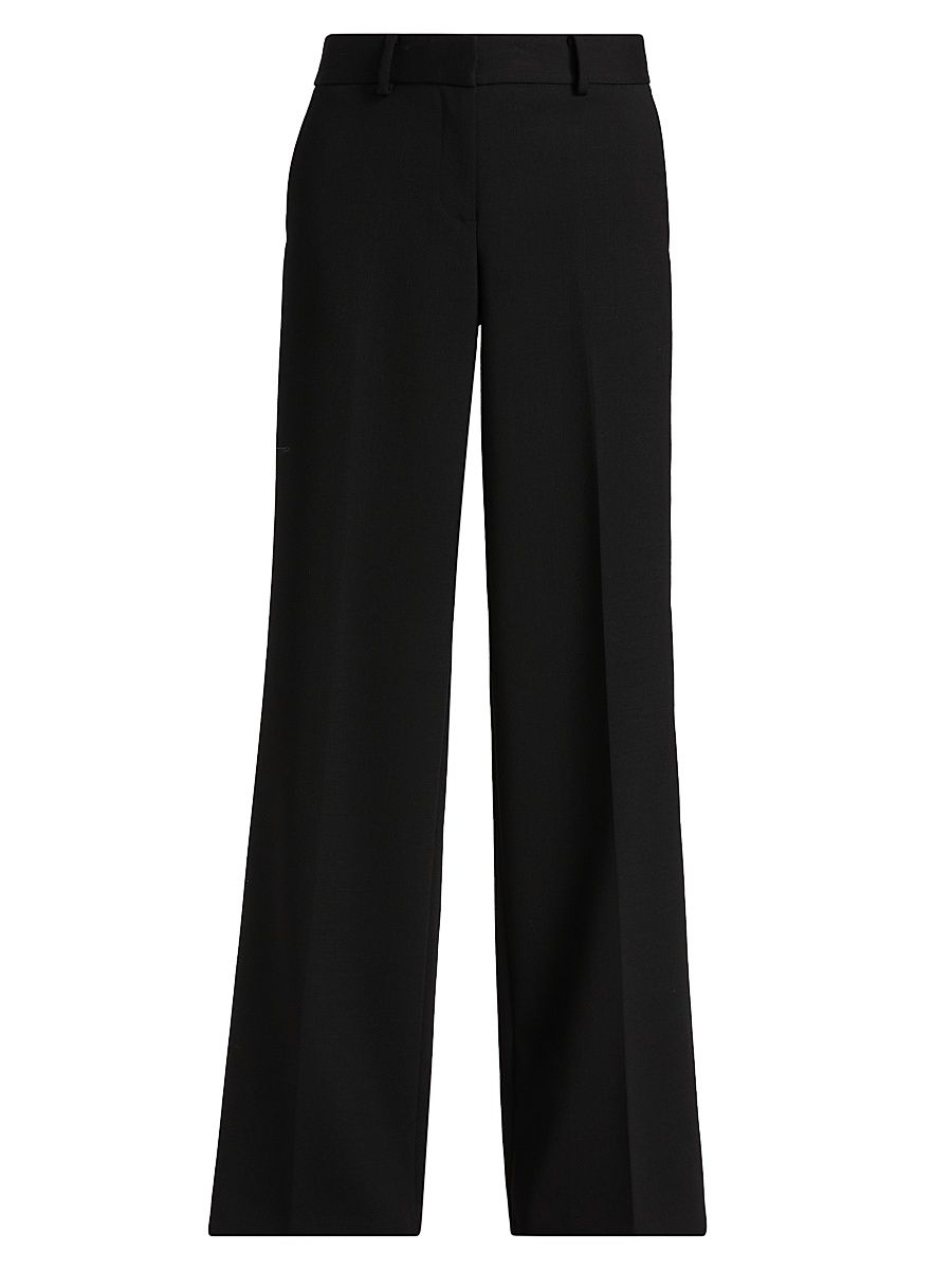 Women's Stretch Wool-Blend Wide-Leg Pants - Black - Size 14