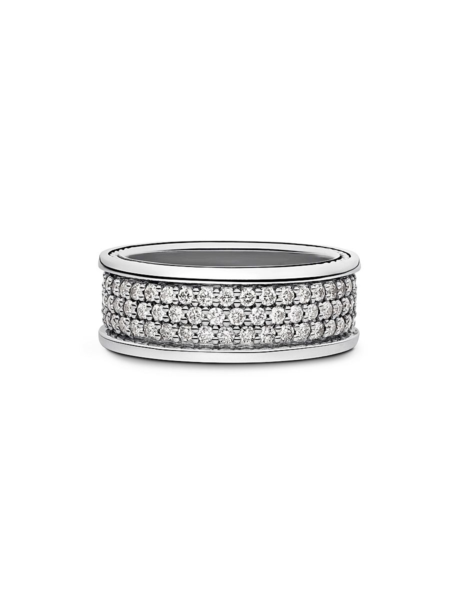 Men's Streamline Three Row Band Ring in Sterling Silver - Diamond - Size 13