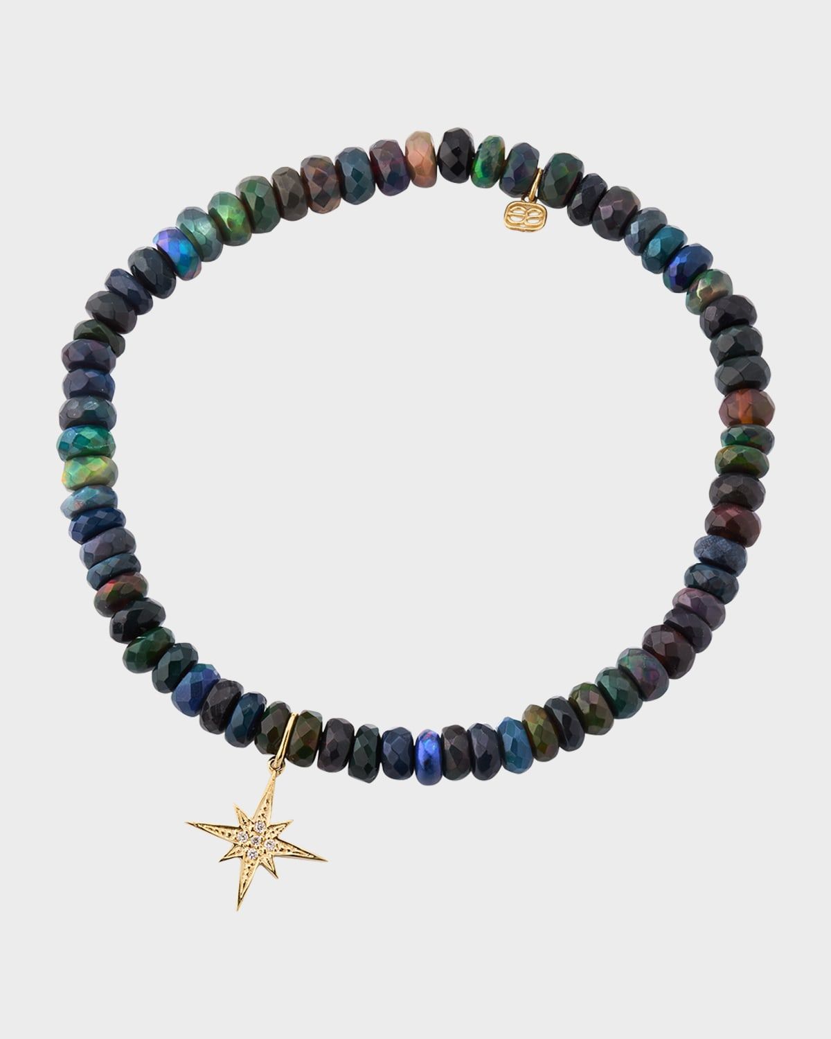 14K Gold & Diamond Pave Starburst Charm on Ethiopian Opal Bracelet