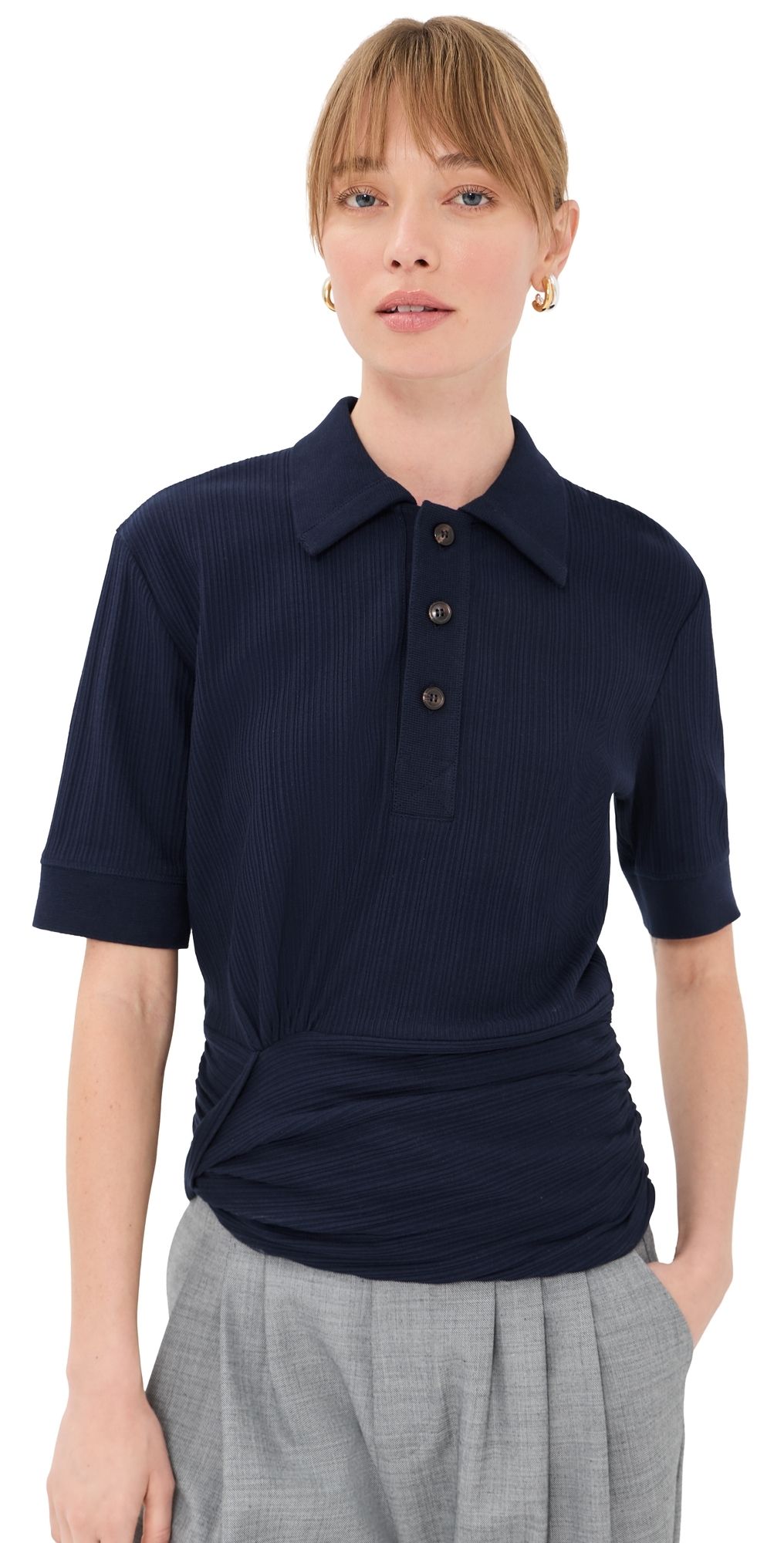 Victoria Beckham Twist Detail Polo Top Navy XS
