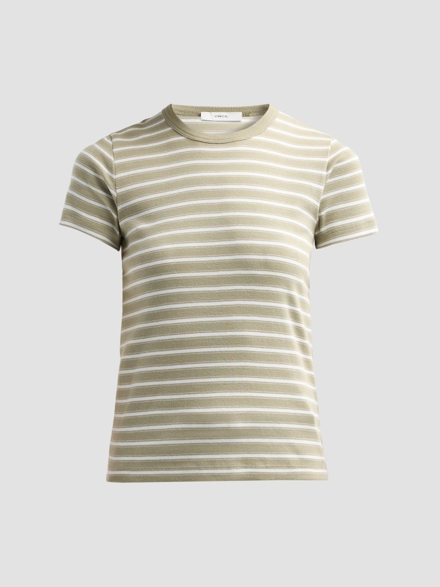 Vince Women's Striped Cotton-Blend T-Shirt - Salted Moss Combo - Size Large