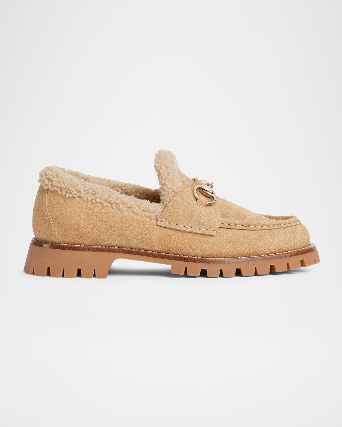 Sylke Suede Shearling-Lined Horsebit Loafers