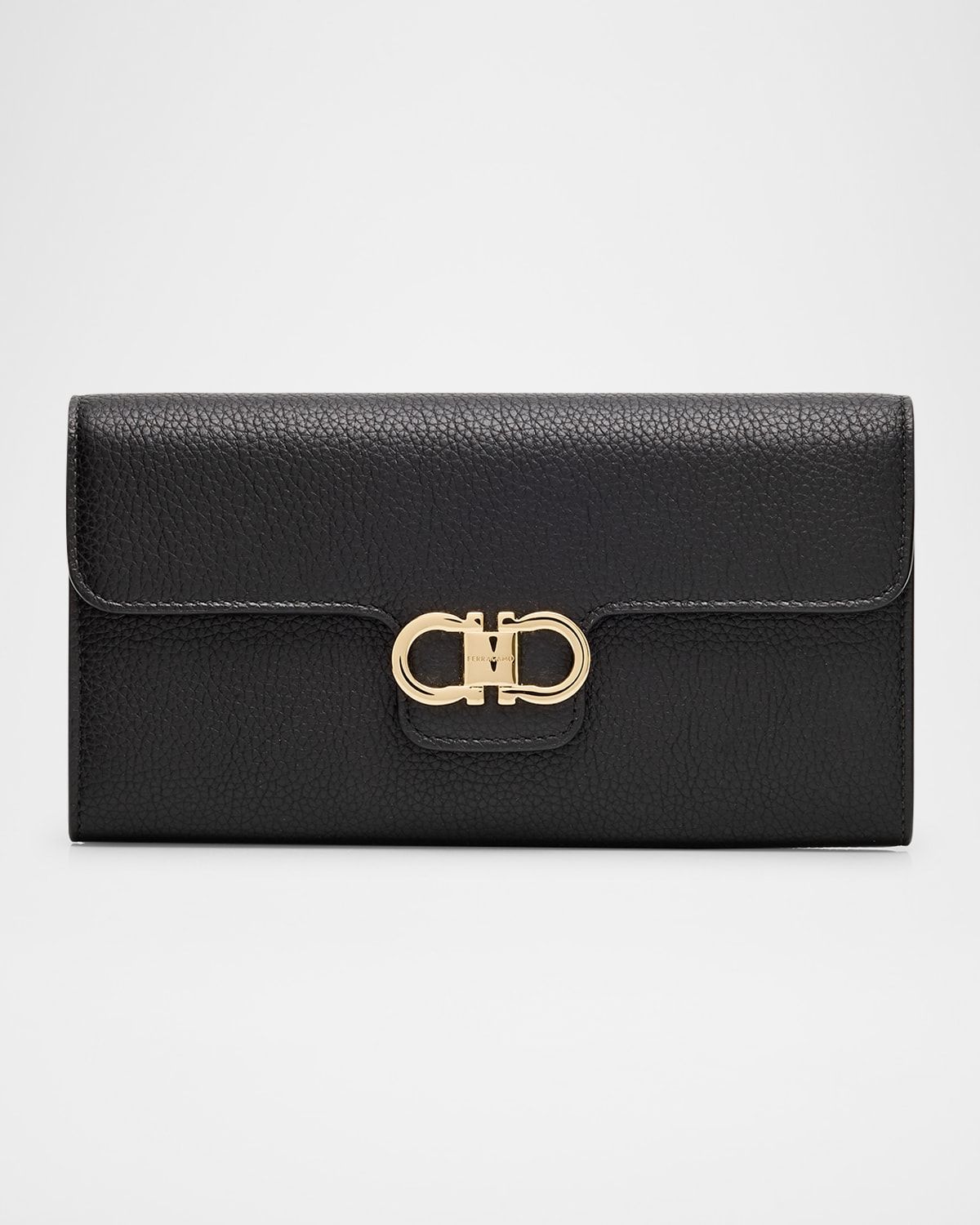 Double Gancio Grain Leather Clutch Bag