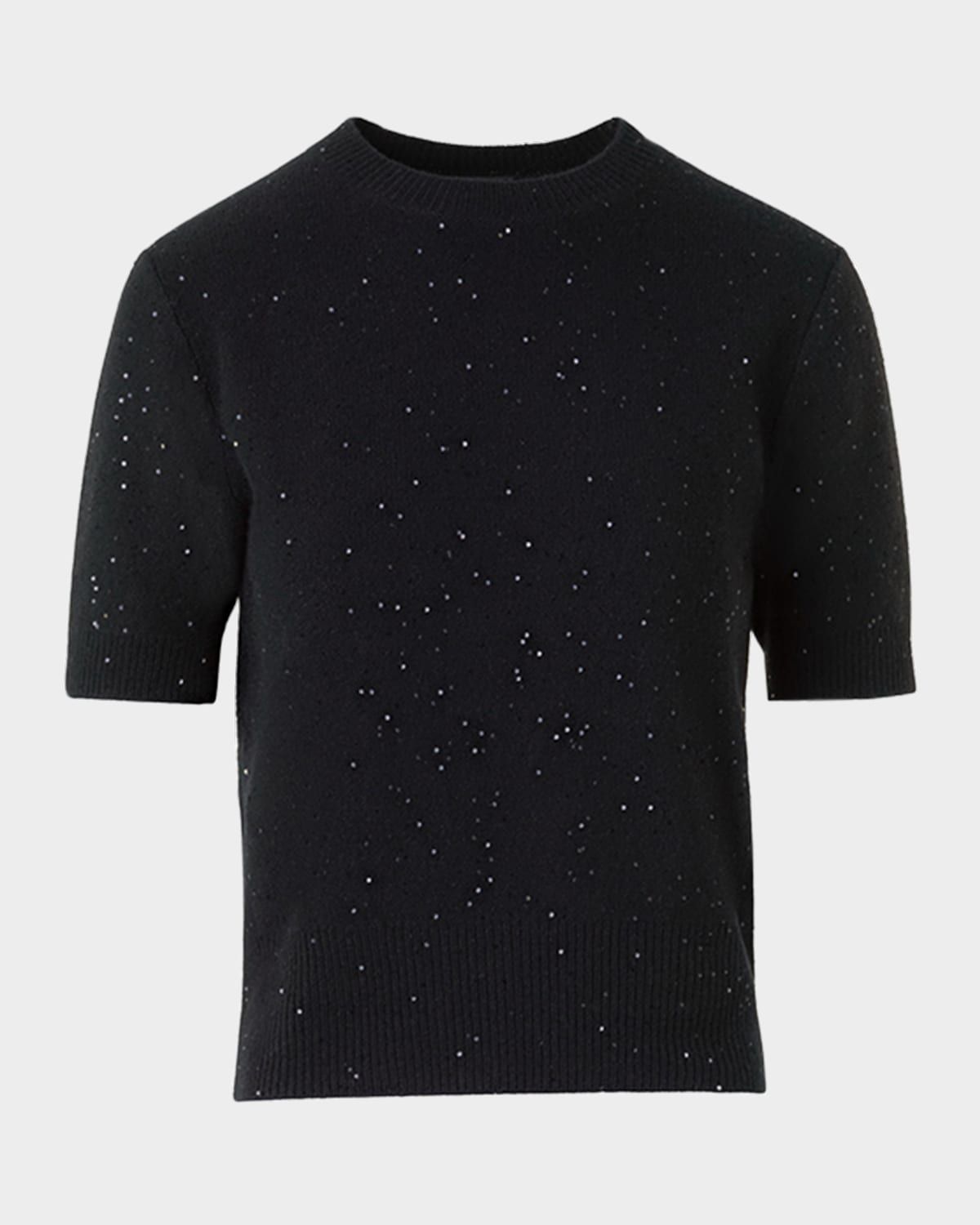 Wool-Cashmere Paillette Knit Short-Sleeve Sweater