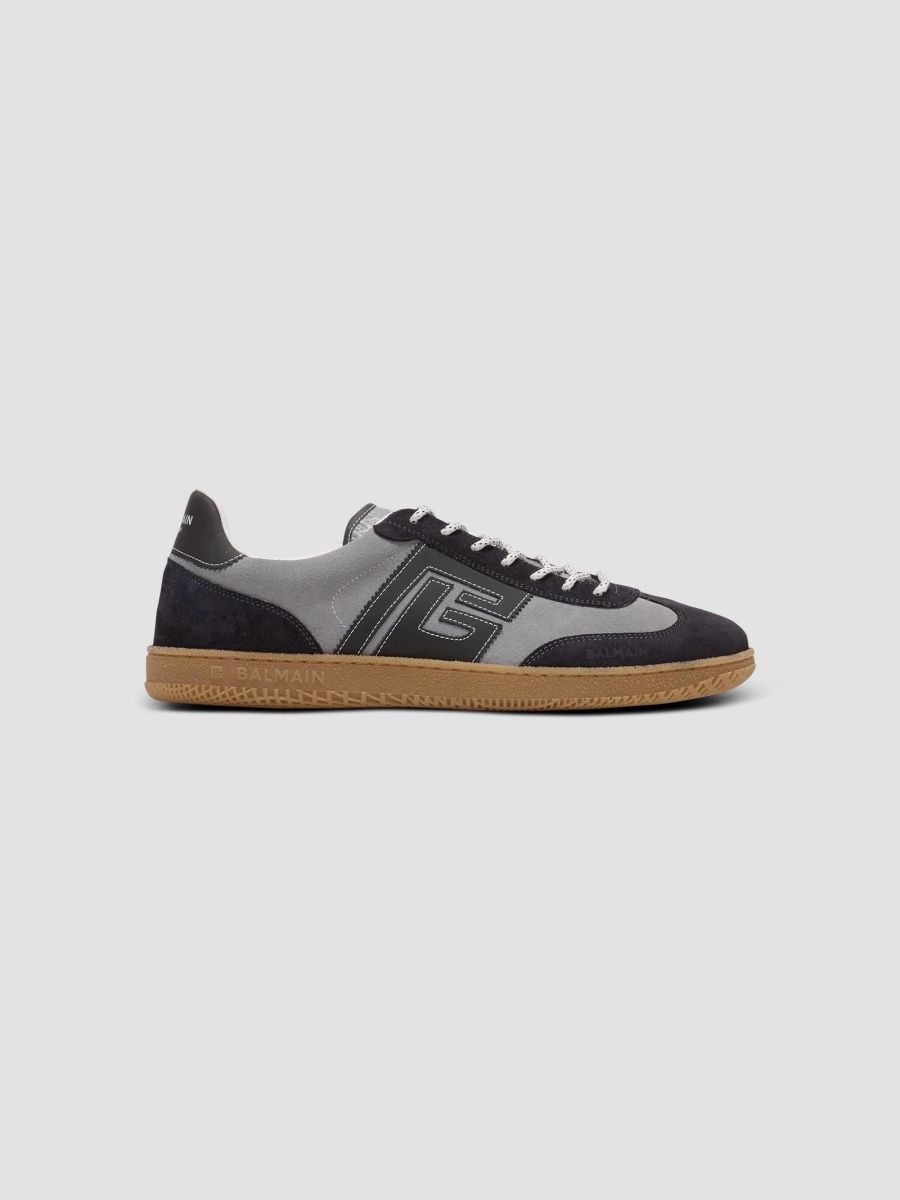 Balmain Men's Low-Top Suede Sneakers - Gris Clair - Size 10