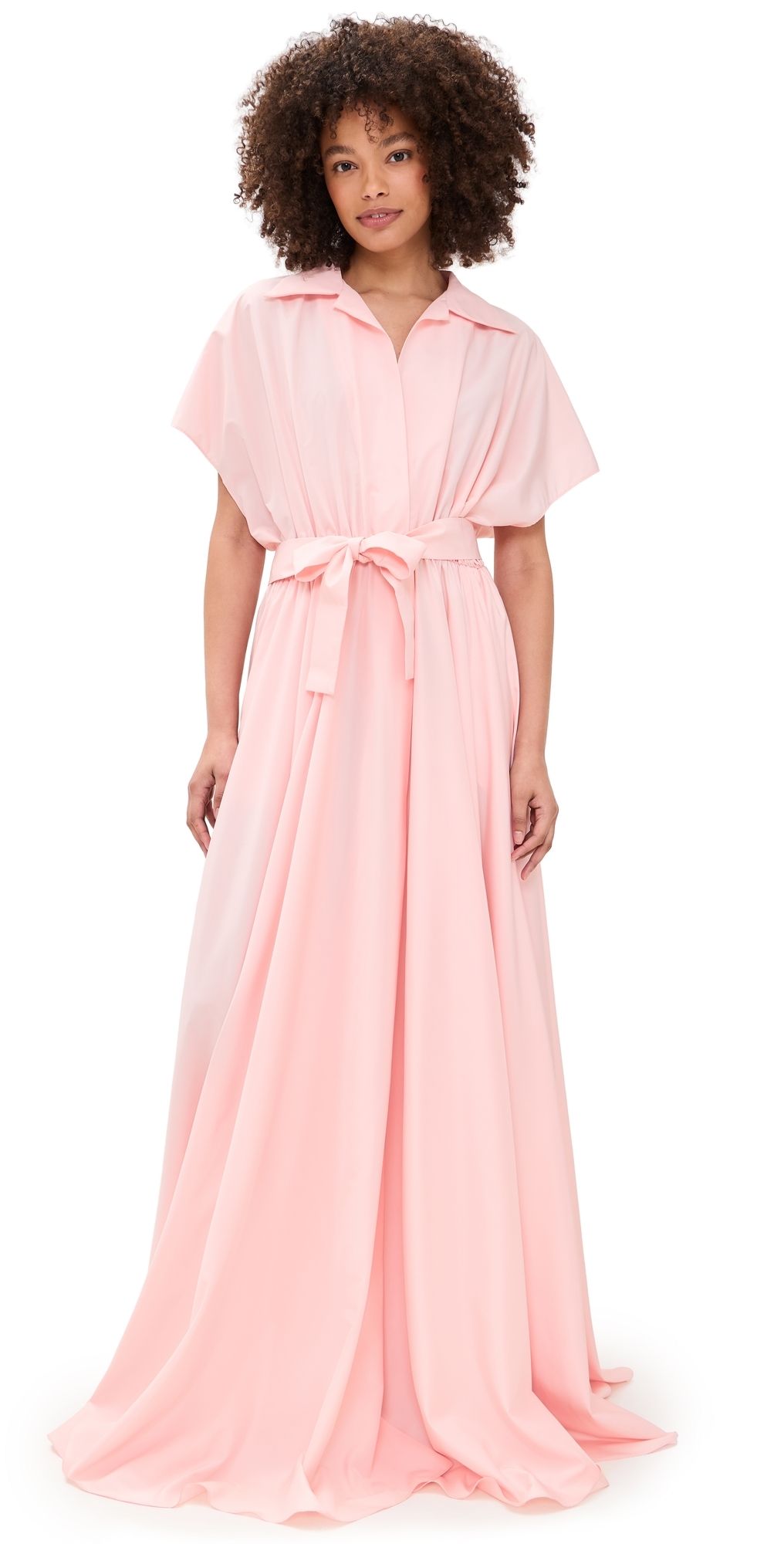 Norma Kamali Belted Flared Shirt Dress Ballet Pink M