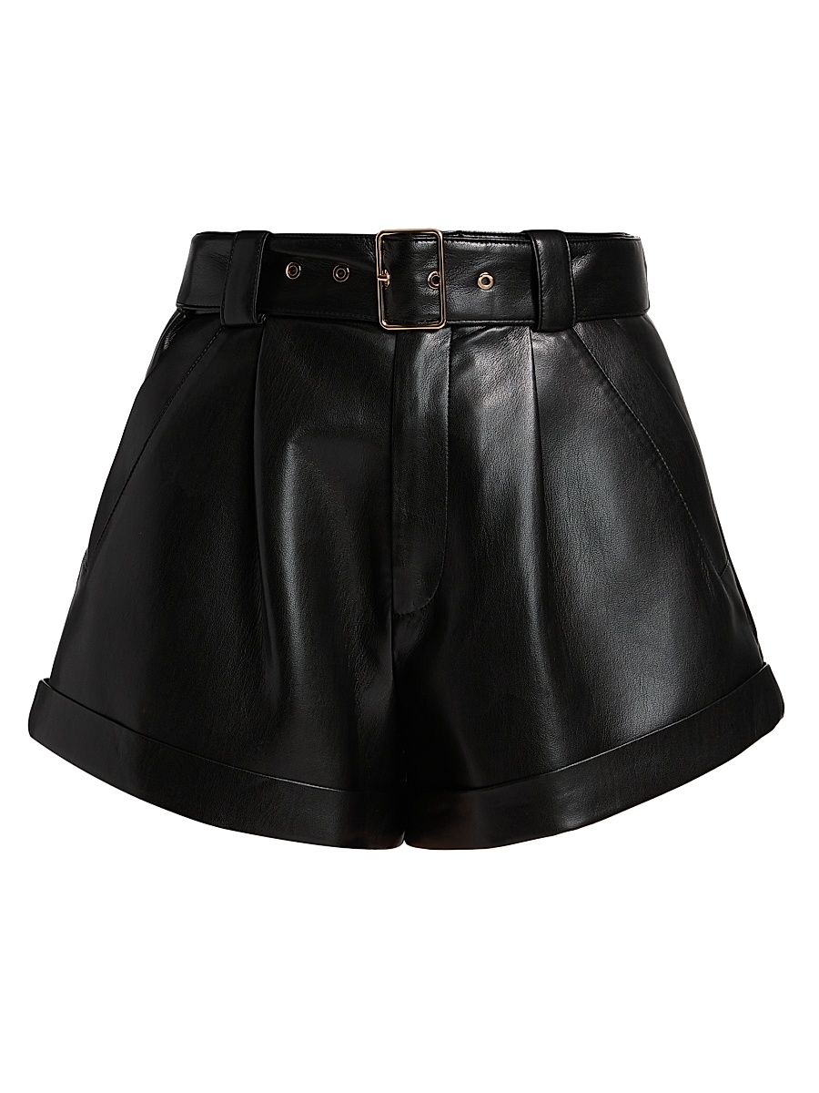Women's Joyce Belted Faux-Leather Shorts - Black - Size 4