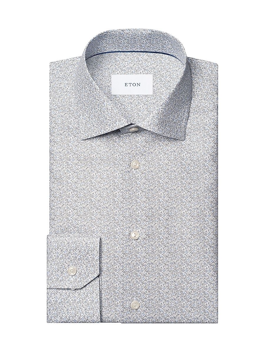 Men's Floral Contemporary-Fit Twill Shirt - Blue - Size 17