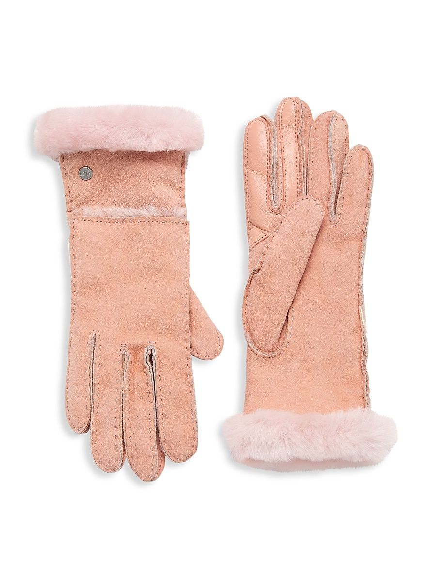 Women's Sheepskin Seamed Gloves - Apple Blossom - Size Medium