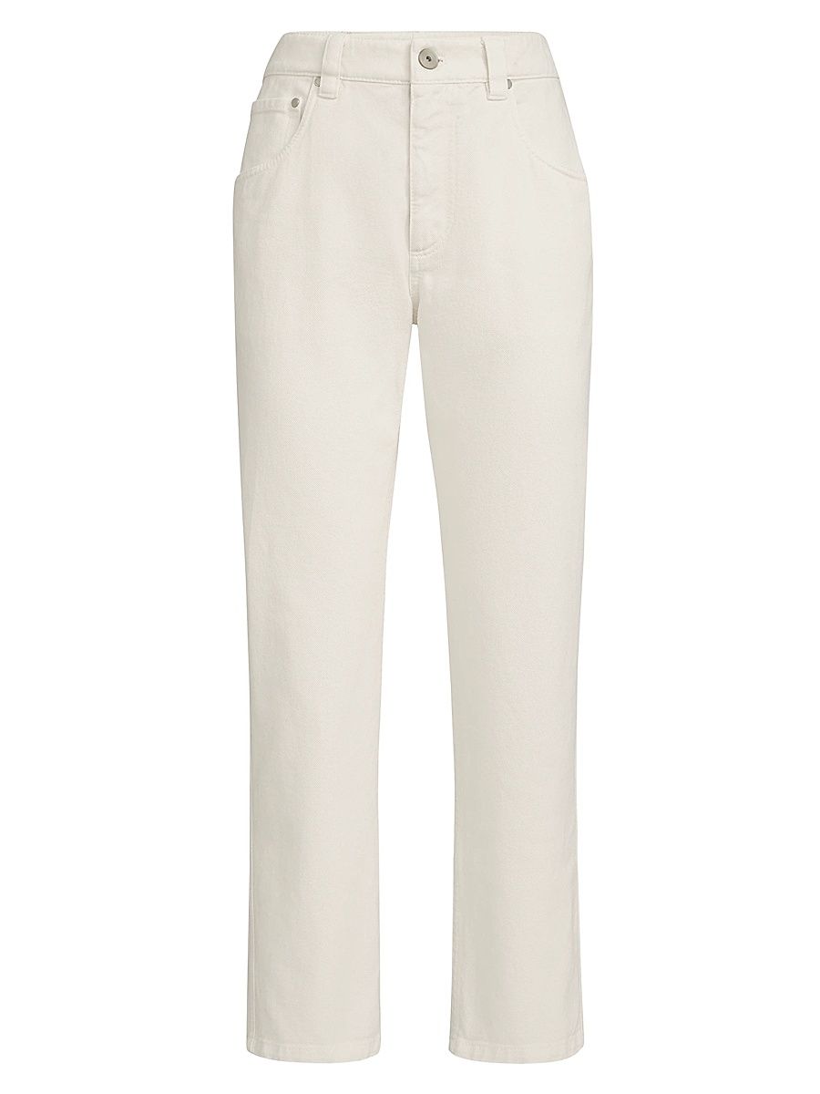 Women's Dyed Denim Five Pocket Straight Jeans with Shiny Bartack - Sand - Size 16