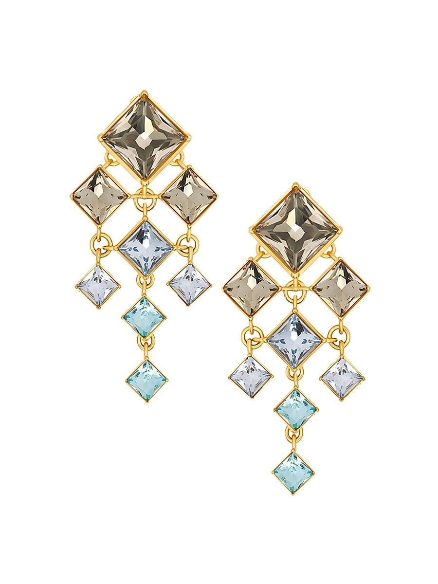 Women's 24K-Gold-Plated & Glass Crystal Clip-On Chandelier Earrings - Sapphire