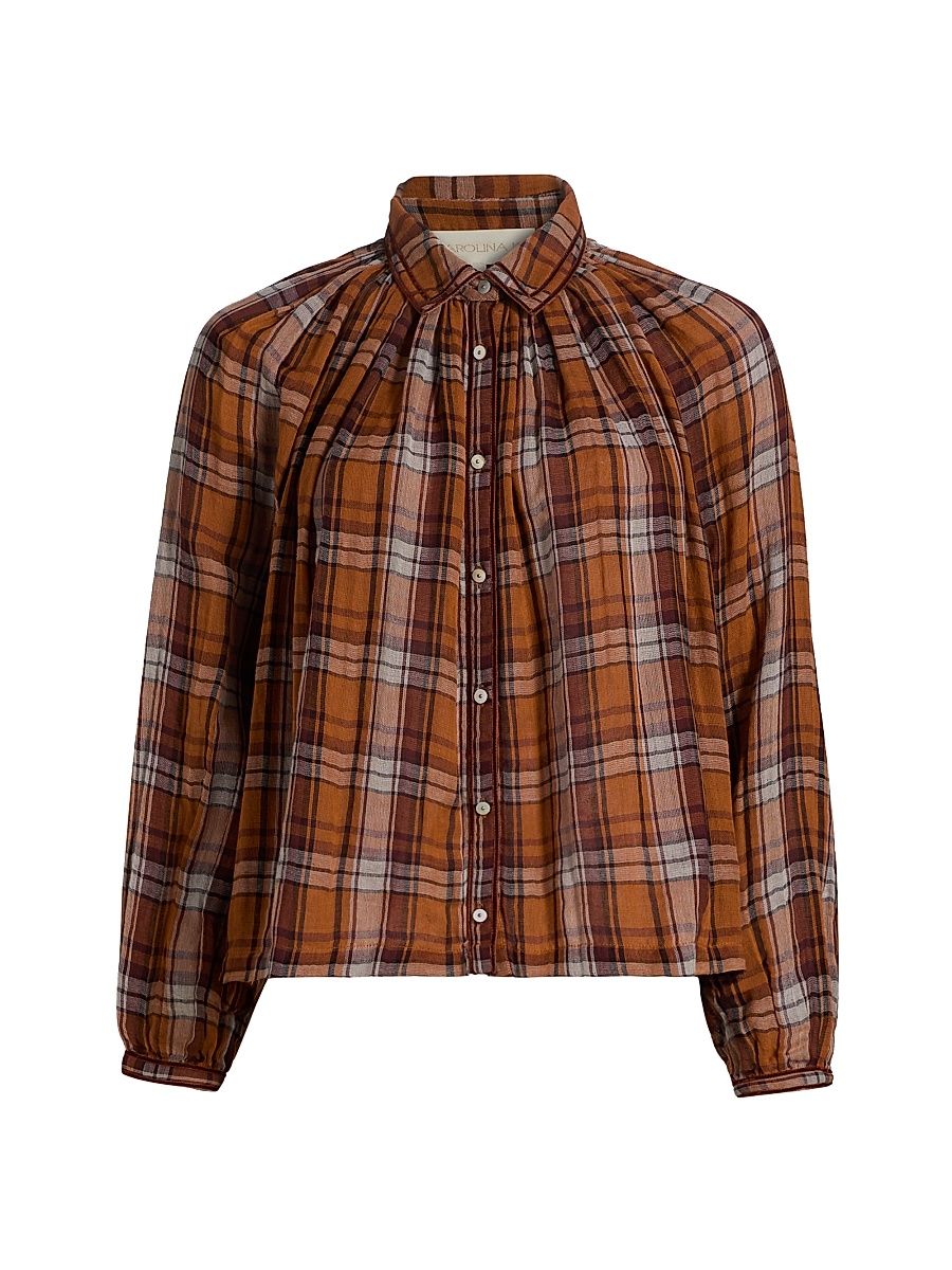 Women's Brisa Oversized Cotton Shirt - Brown Plaid - Size Large