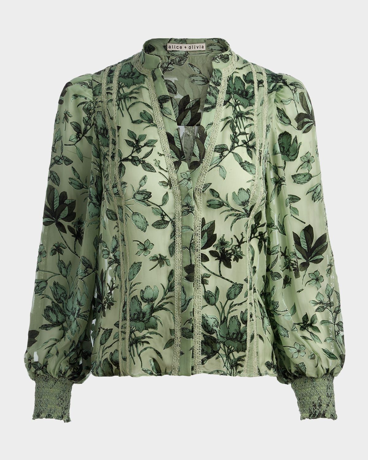 Arlette Floral Silk-Blend Burnout Blouse
