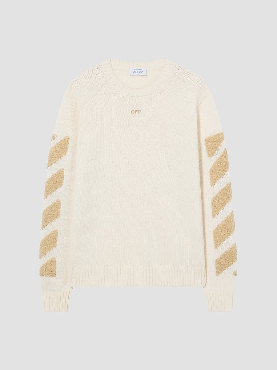 Men's Diag Arrow Fuzzy Knit Crewneck Sweater - Cream - Size XXL