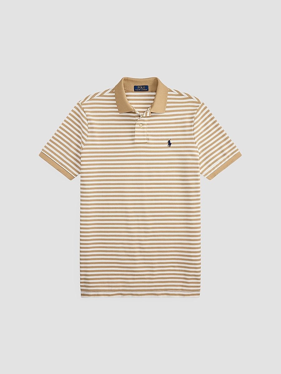 Men's Striped Cotton Polo Shirt - Vintage Khaki White - Size XXL
