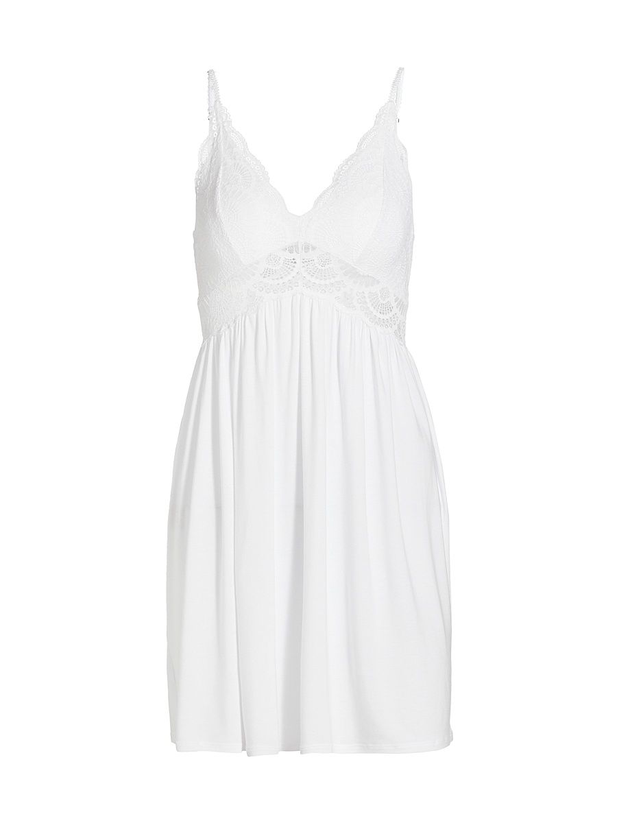 Women's Mariana Modal Lace-Trim Chemise - White - Size Large