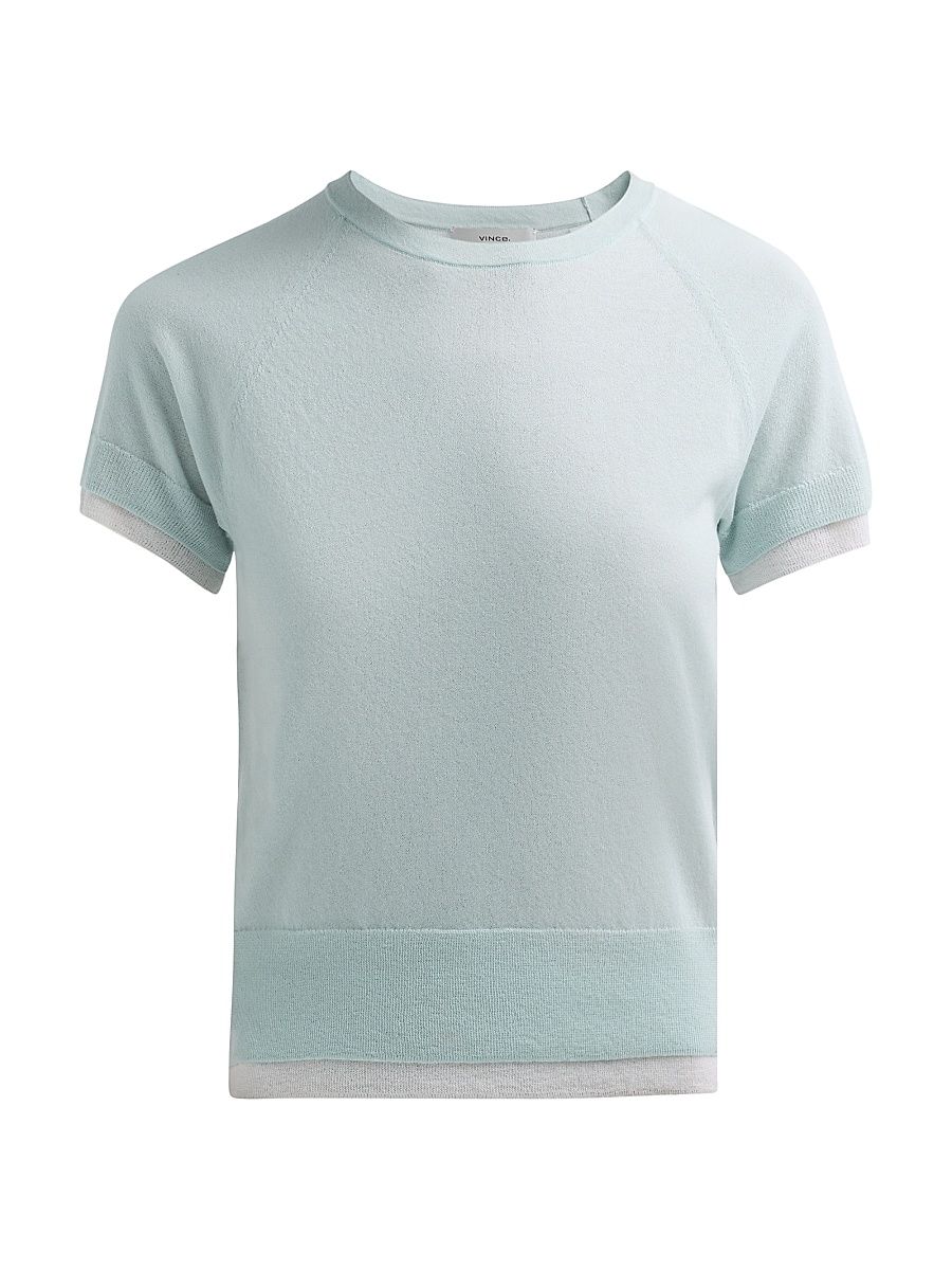 Women's Vince Rib-Knit Cotton-Blend Top - Aqua Stone Optic White - Size XXS