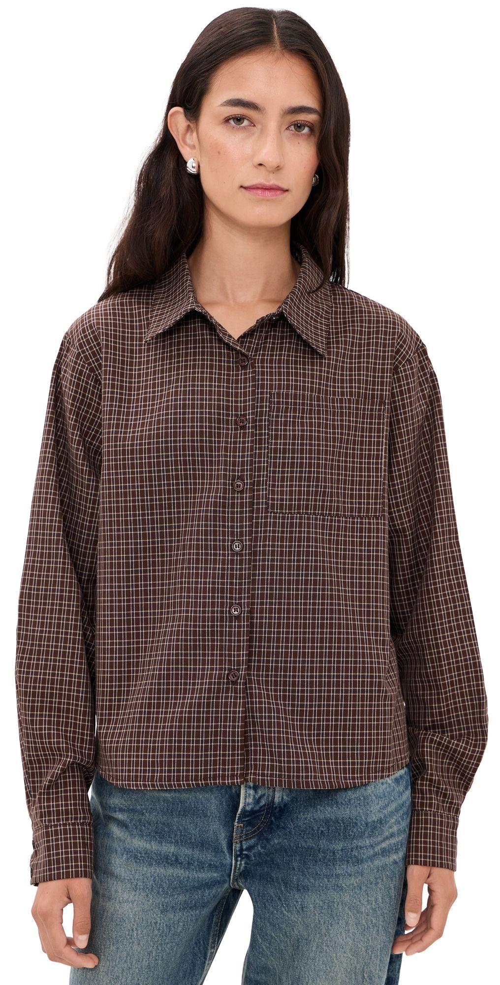 Lioness Untamed Button Down Shirt Chocolate Plaid XL