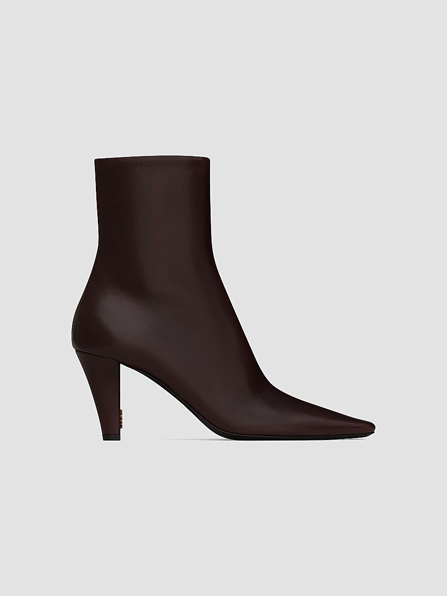 Saint Laurent Women's Jill Booties in Smooth Leather - Marron Glace - Size 7
