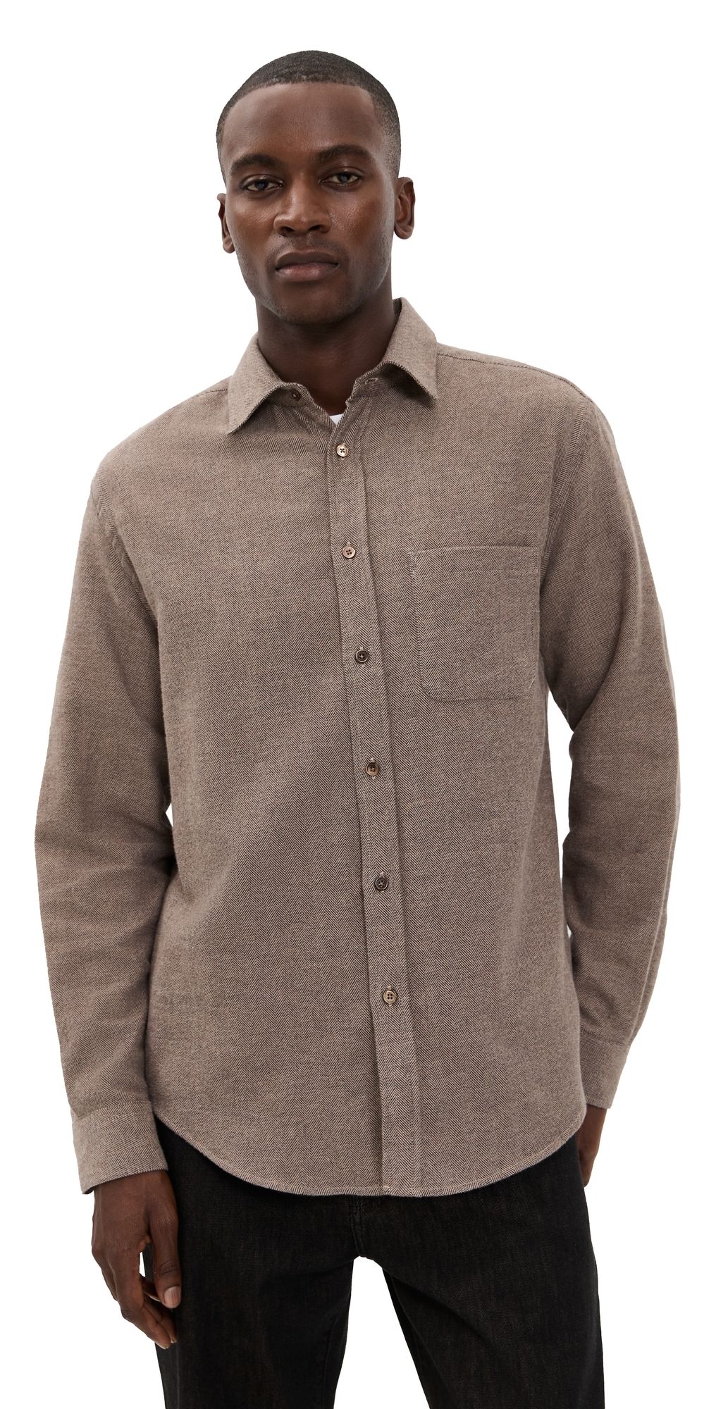 Portuguese Flannel Espiga Cotton Button Down Shirt Brown XL