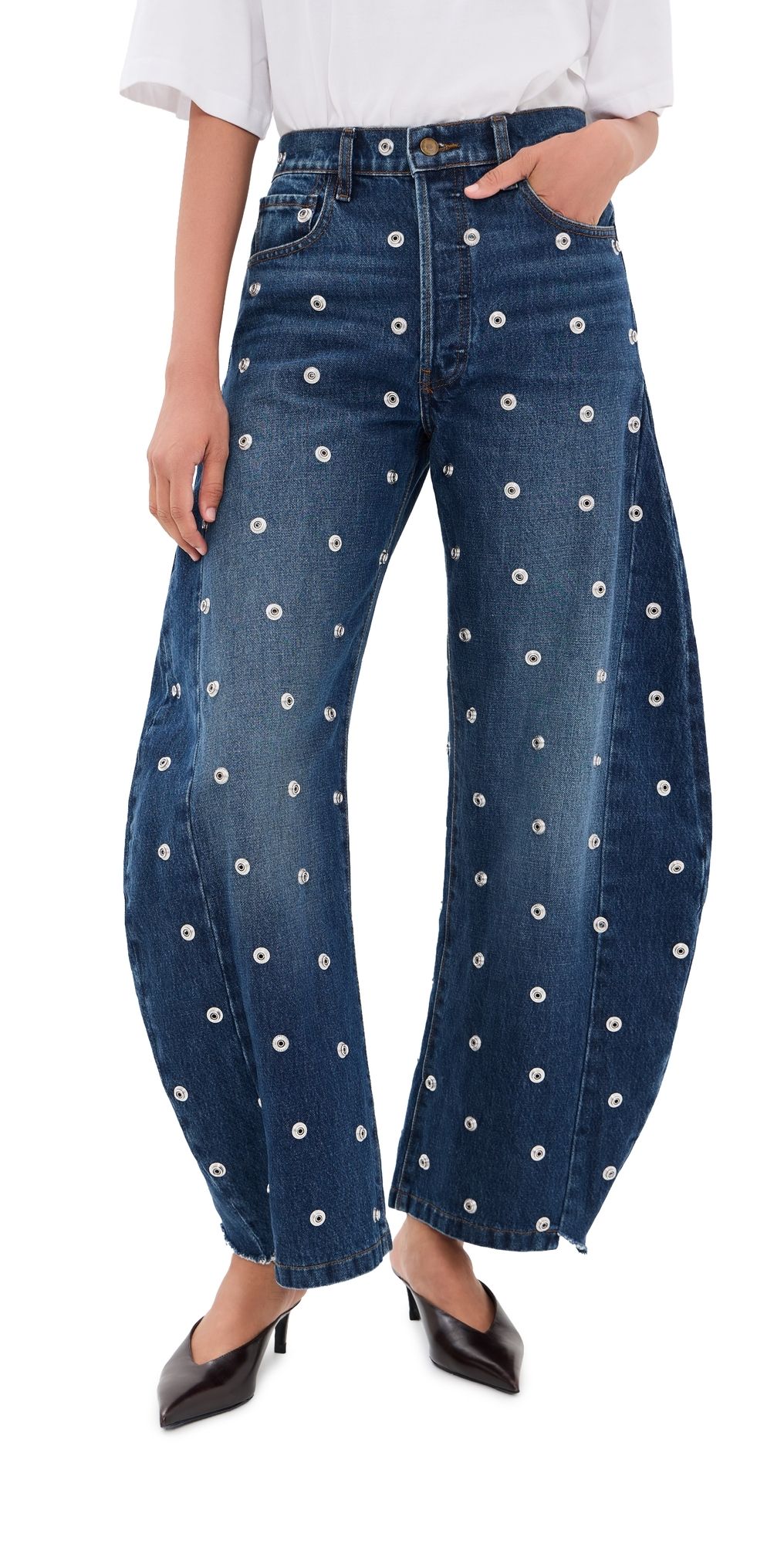 A. W.A. K.E. MODE Studded Jeans with Side Inserts Blue 38