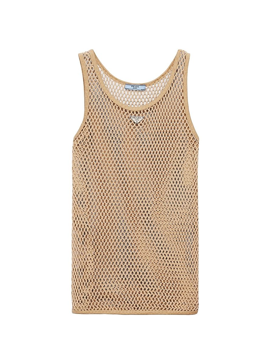 Women's Sleeveless Cotton Mesh Top - Beige Khaki - Size 10