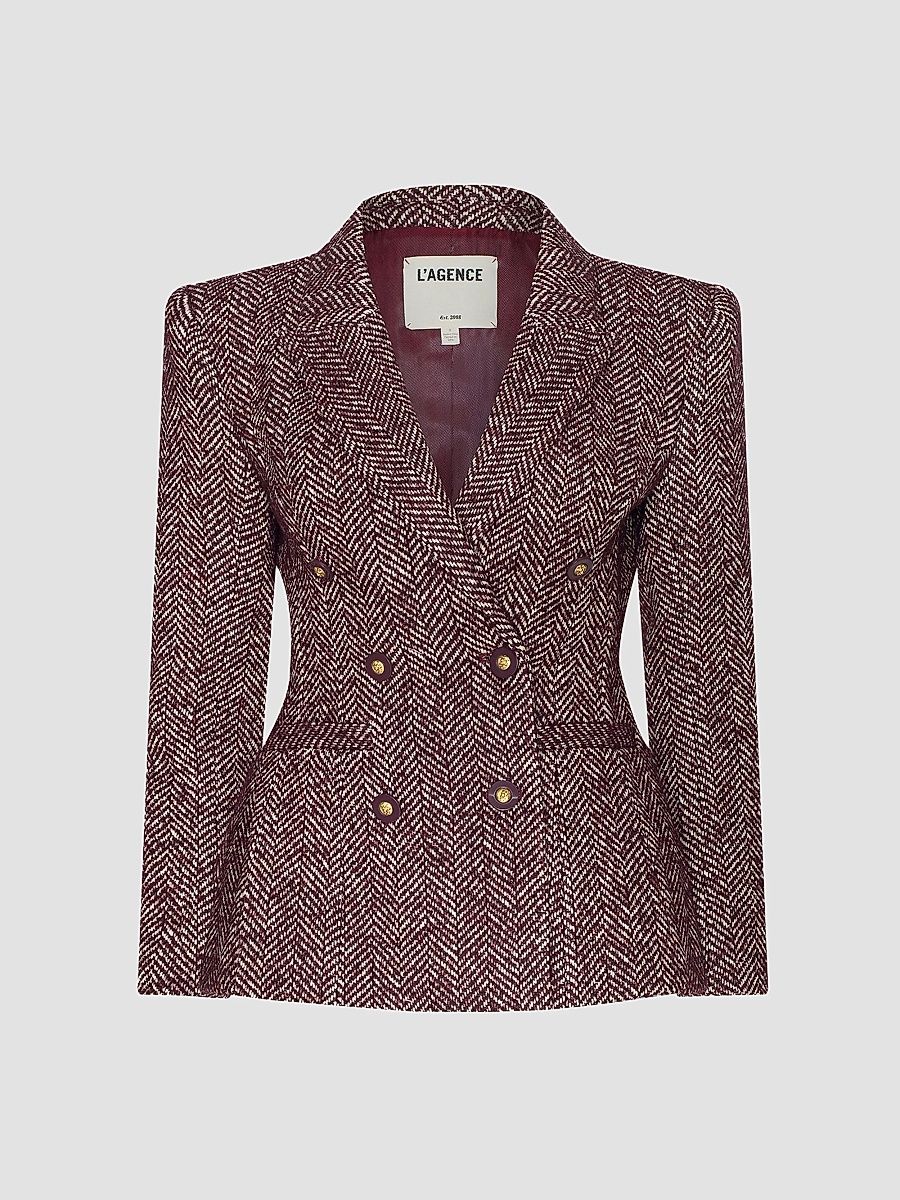 Women's Karima Herringbone Cinched Blazer - Merlot Red Ecru - Size 12