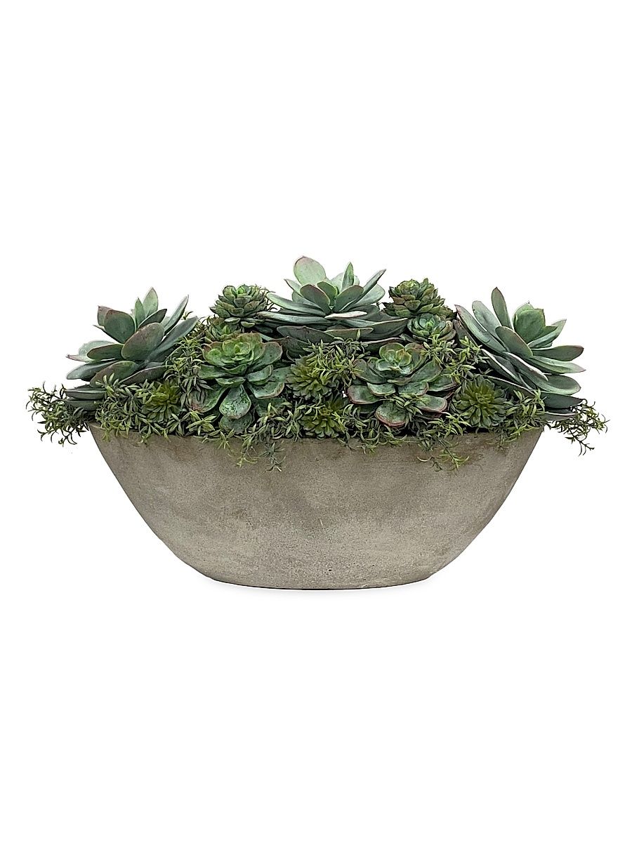 Faux Succulent Oval Planter - Green Taupe