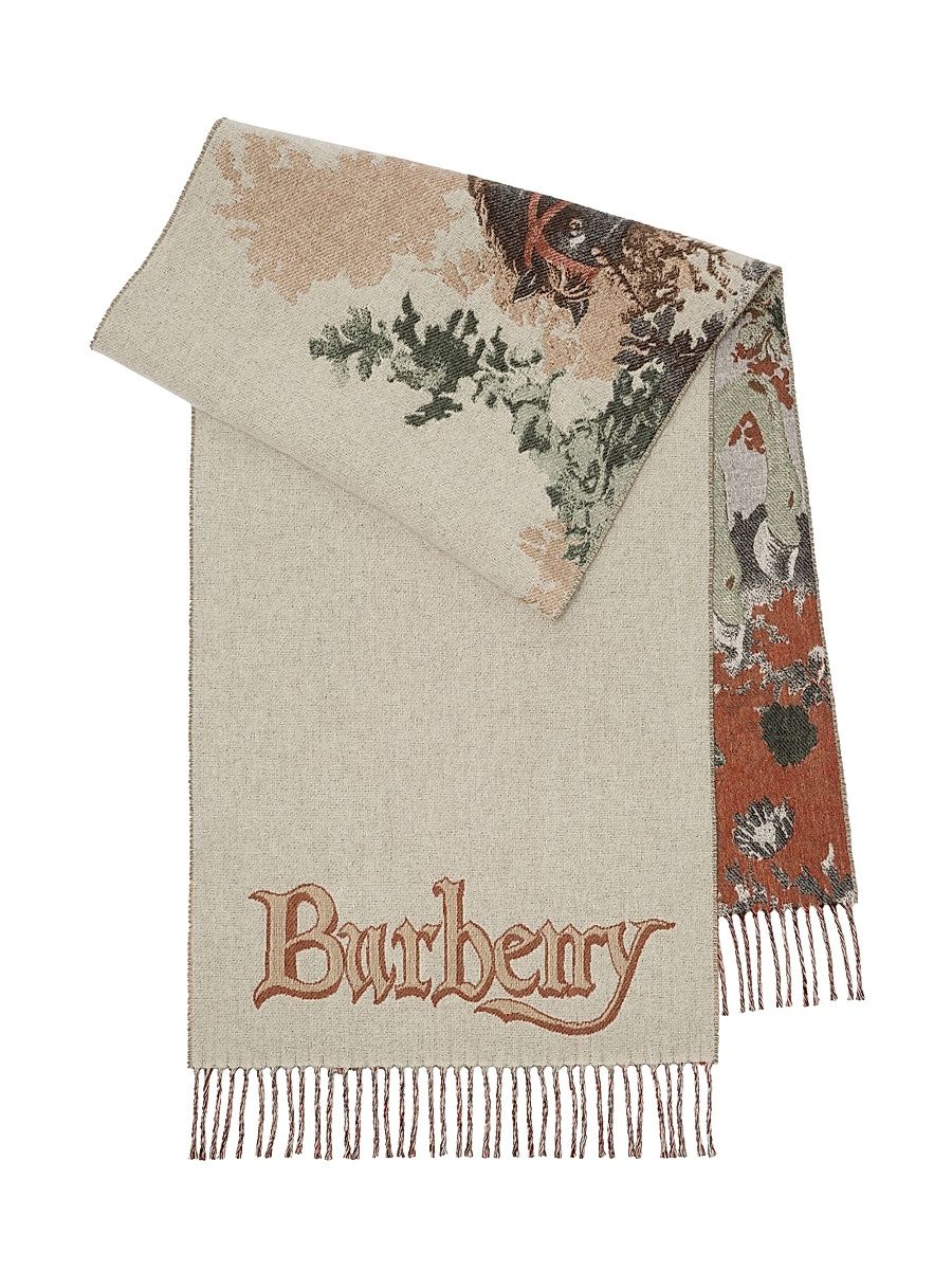 Women's Logo Tapestry Cashmere Scarf - Ceramic White