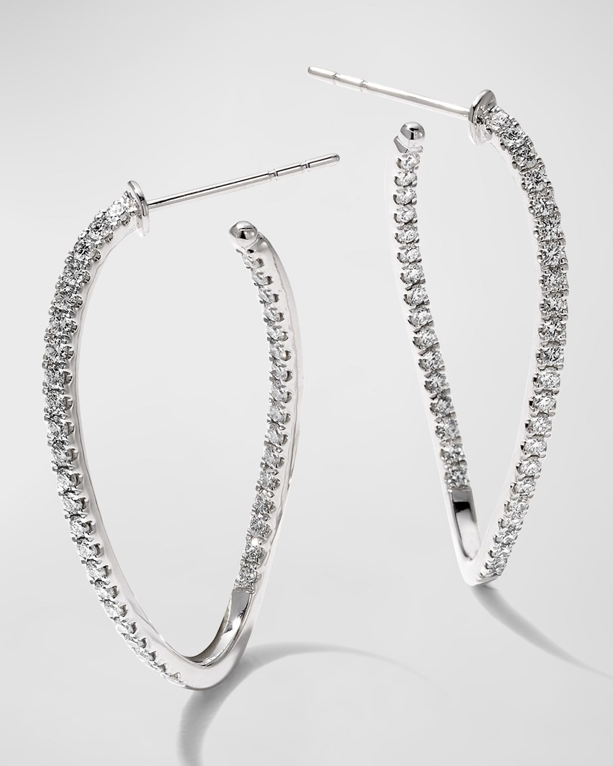 18k White Gold Diamond J-Twist Hoop Earrings, 0.99tcw