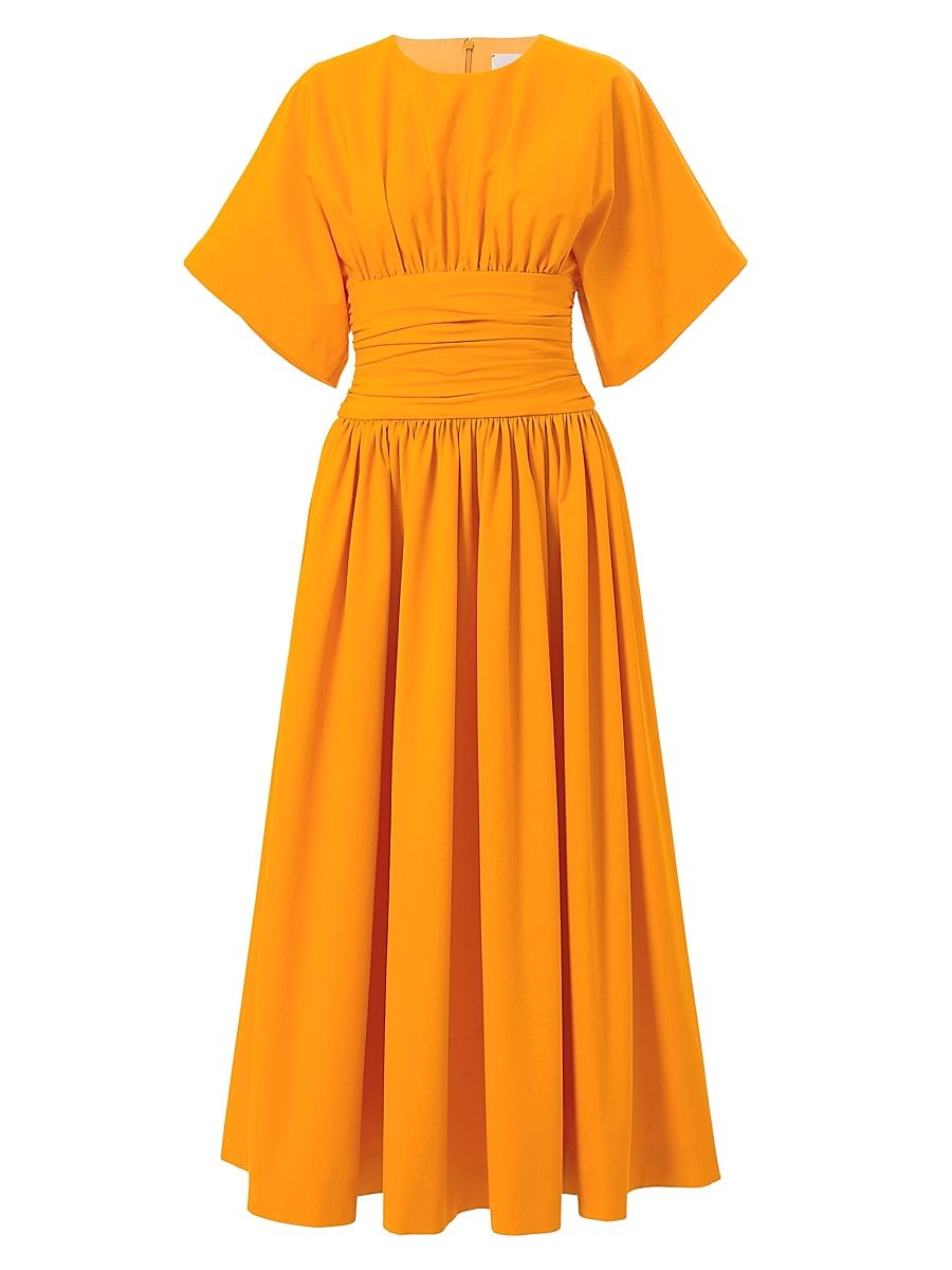 Women's Cotton-Blend Cummerbund Waist Midi-Dress - Marigold - Size 8