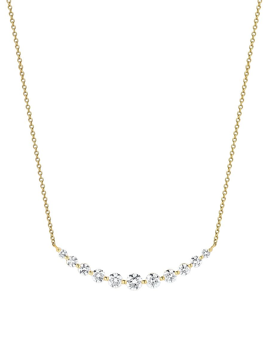 Women's 18K Yellow Gold & 1.00 TCW Diamond Curved Bar Pendant Necklace - Yellow Gold