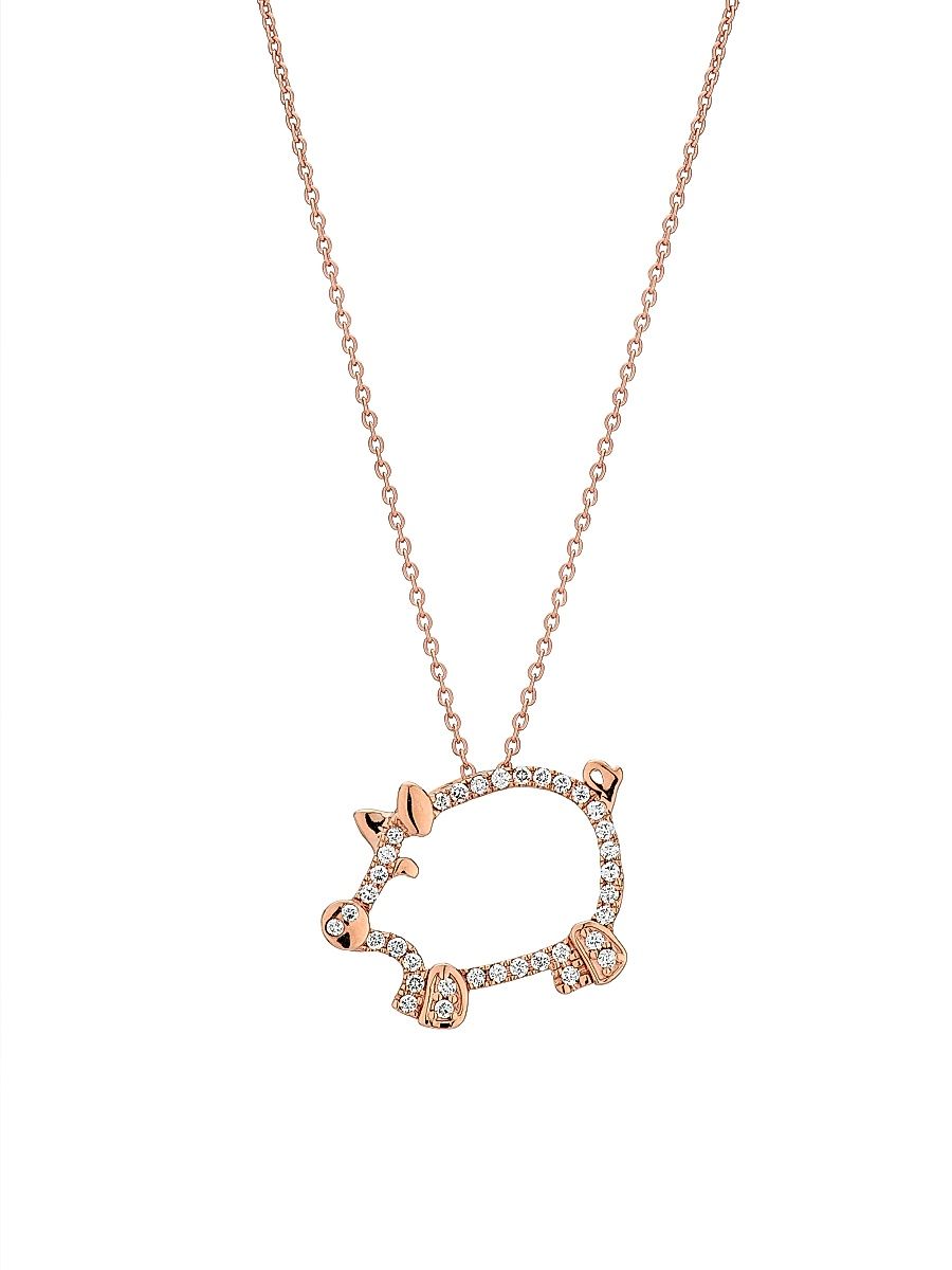 Women's Tiny Treasures 18K Rose Gold & 0.15 TCW Diamond Pig Pendant Necklace - Pink Gold