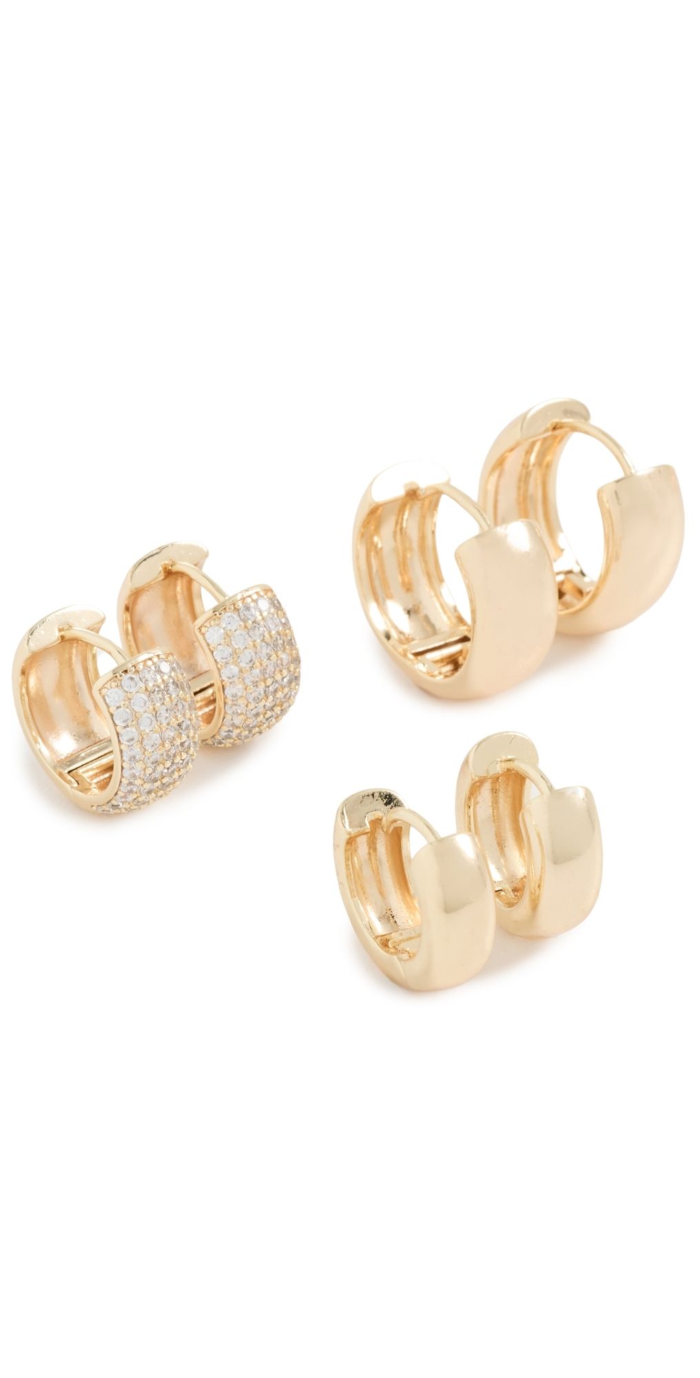 By Adina Eden Solid/Pave Wide Huggie Earrings Combo Set Gold One Size