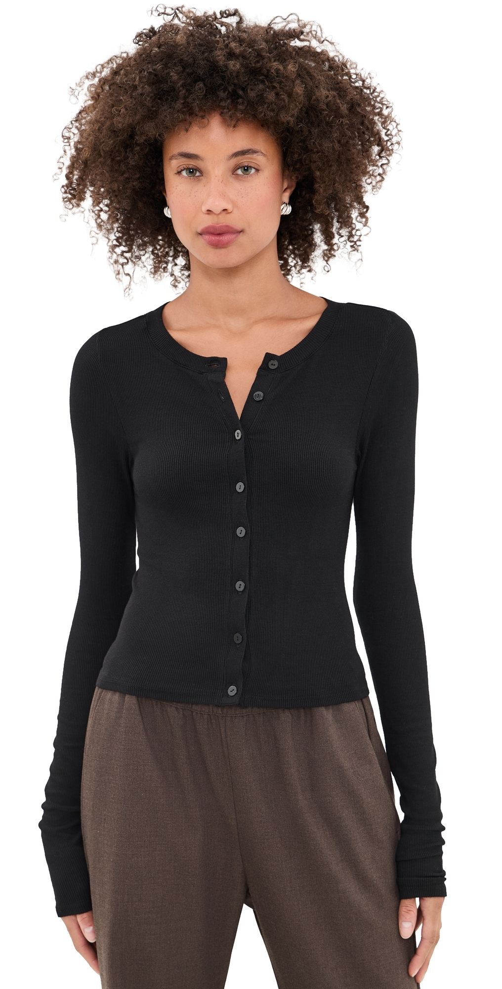 Enza Costa Rib Essential Cardigan Black L