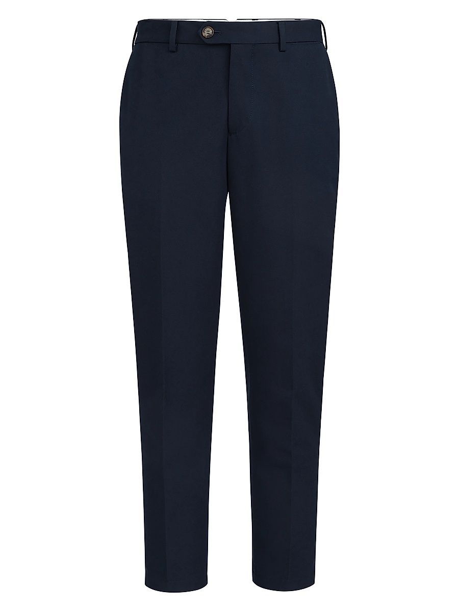Men's Cotton and Virgin Wool Gabardine Italian Fit Trousers - Blue - Size 48