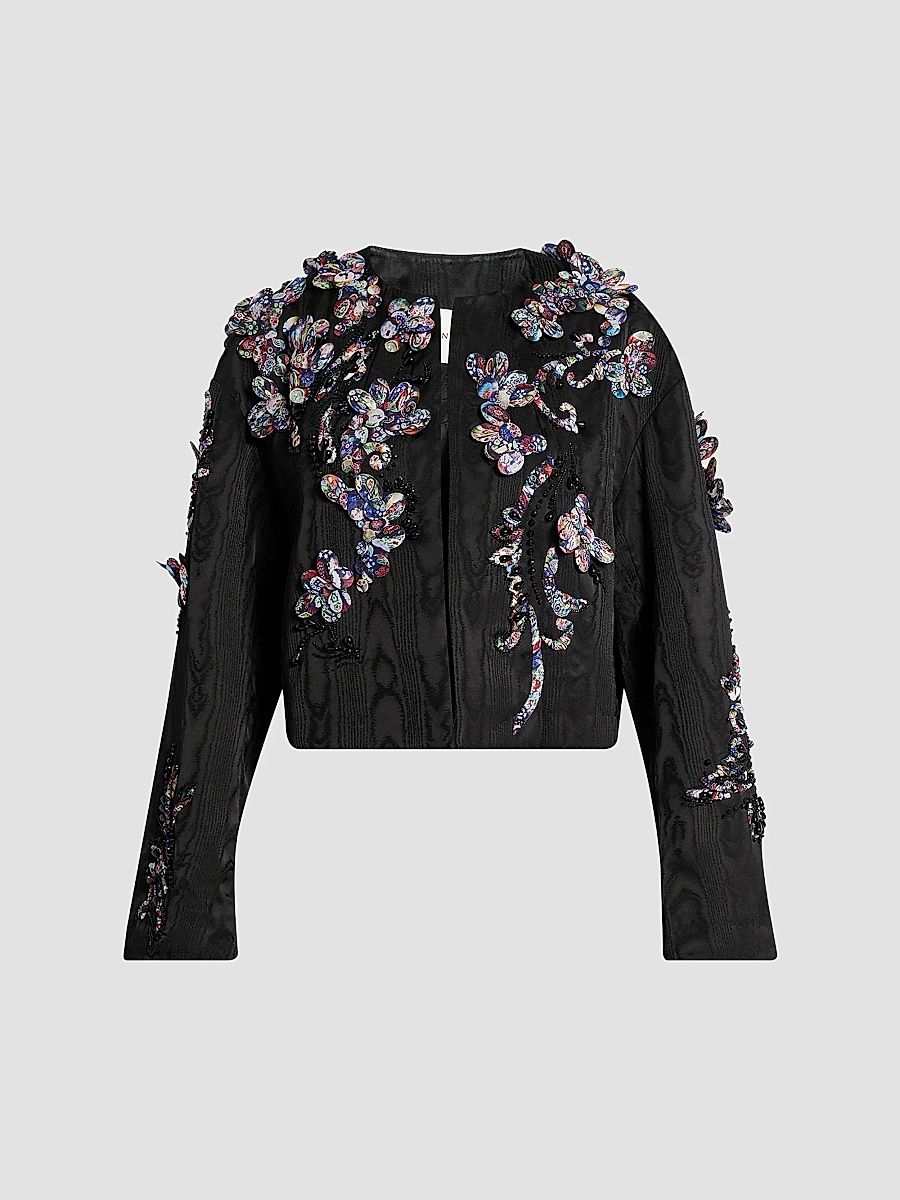 Women's Vonda Floral Emboidered Jacket - Black - Size XS