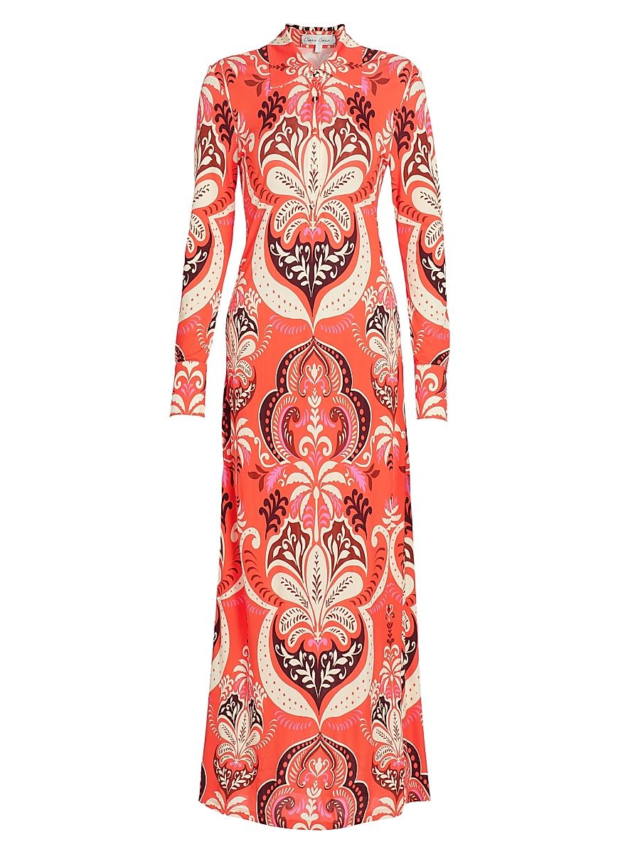 Women's Clarence Printed Maxi Shirtdress - Palm Pavillion Coral - Size XL