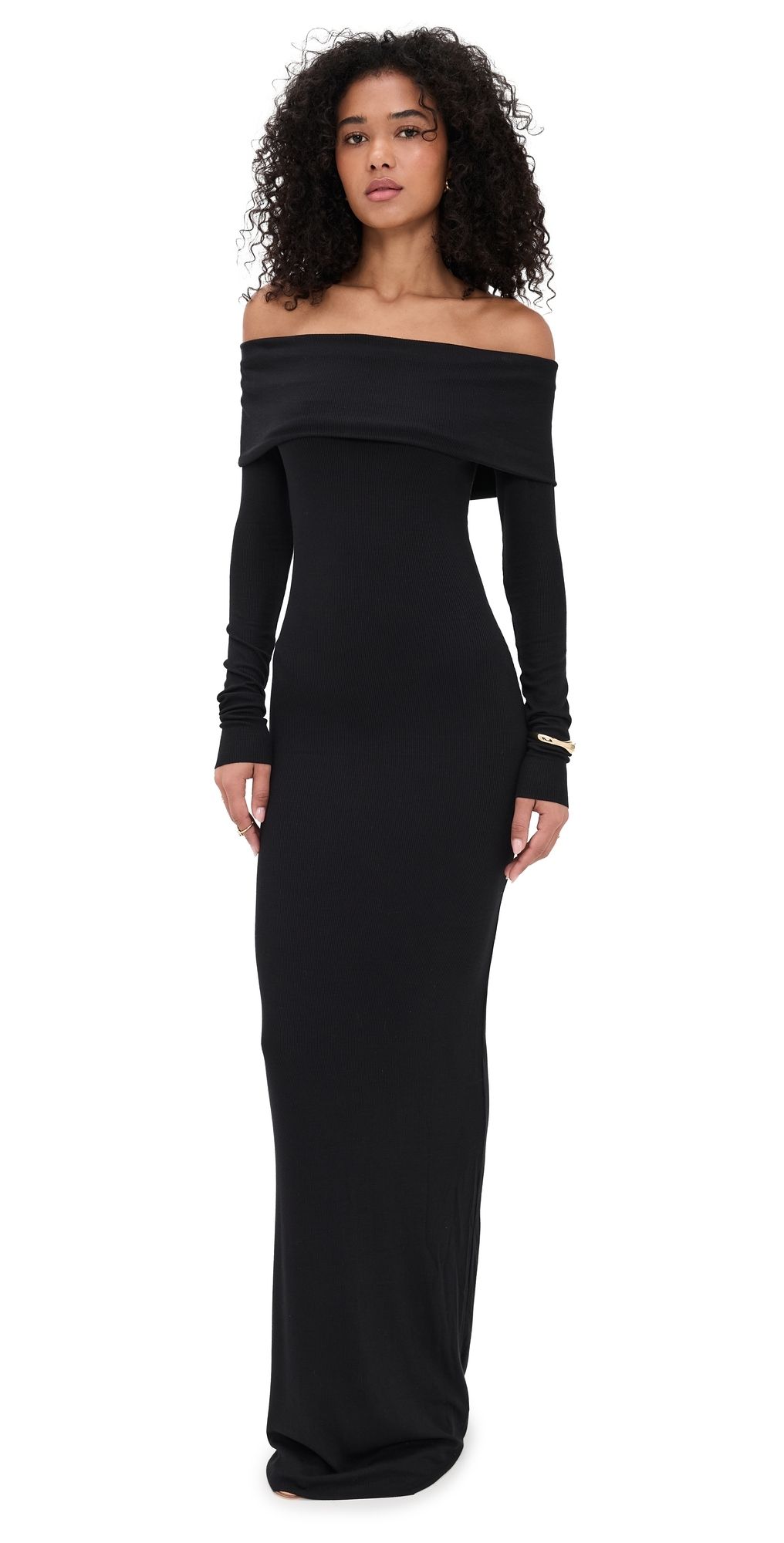 Éterne Long Sleeve Off Shoulder Maxi Dress Black M