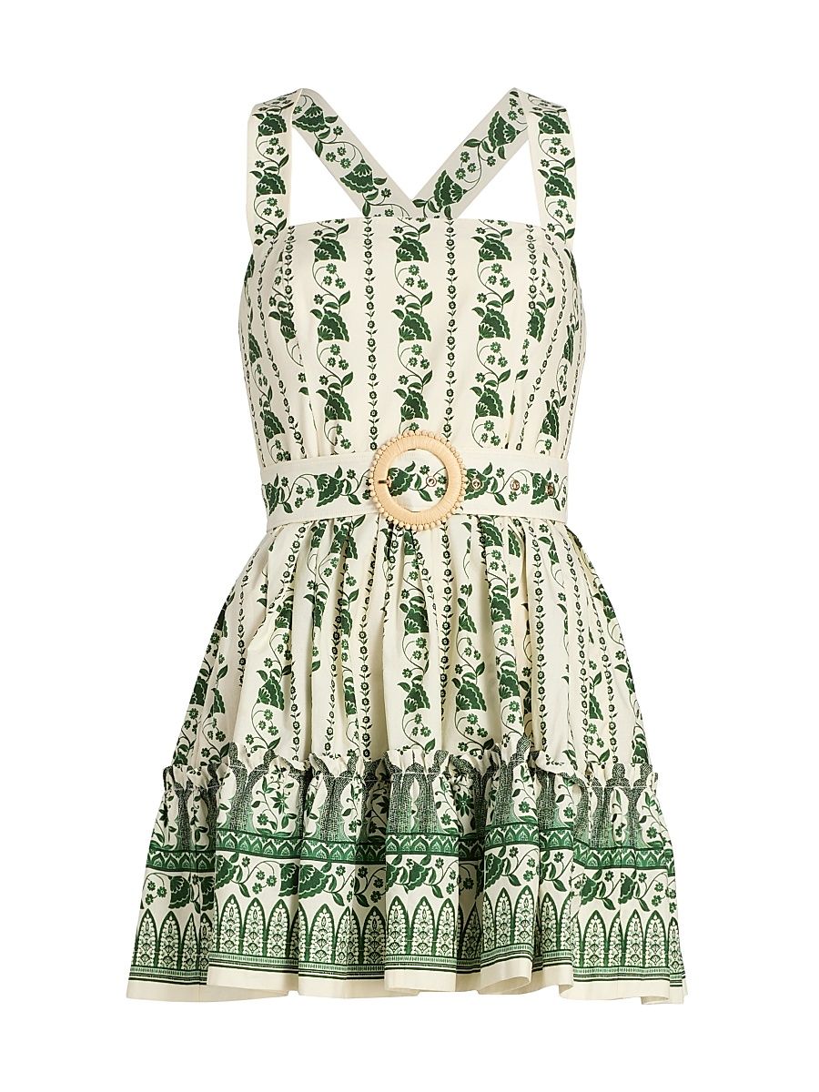 Women's Julietta Floral Vine Cotton Minidress - Vining Flora Green - Size 00