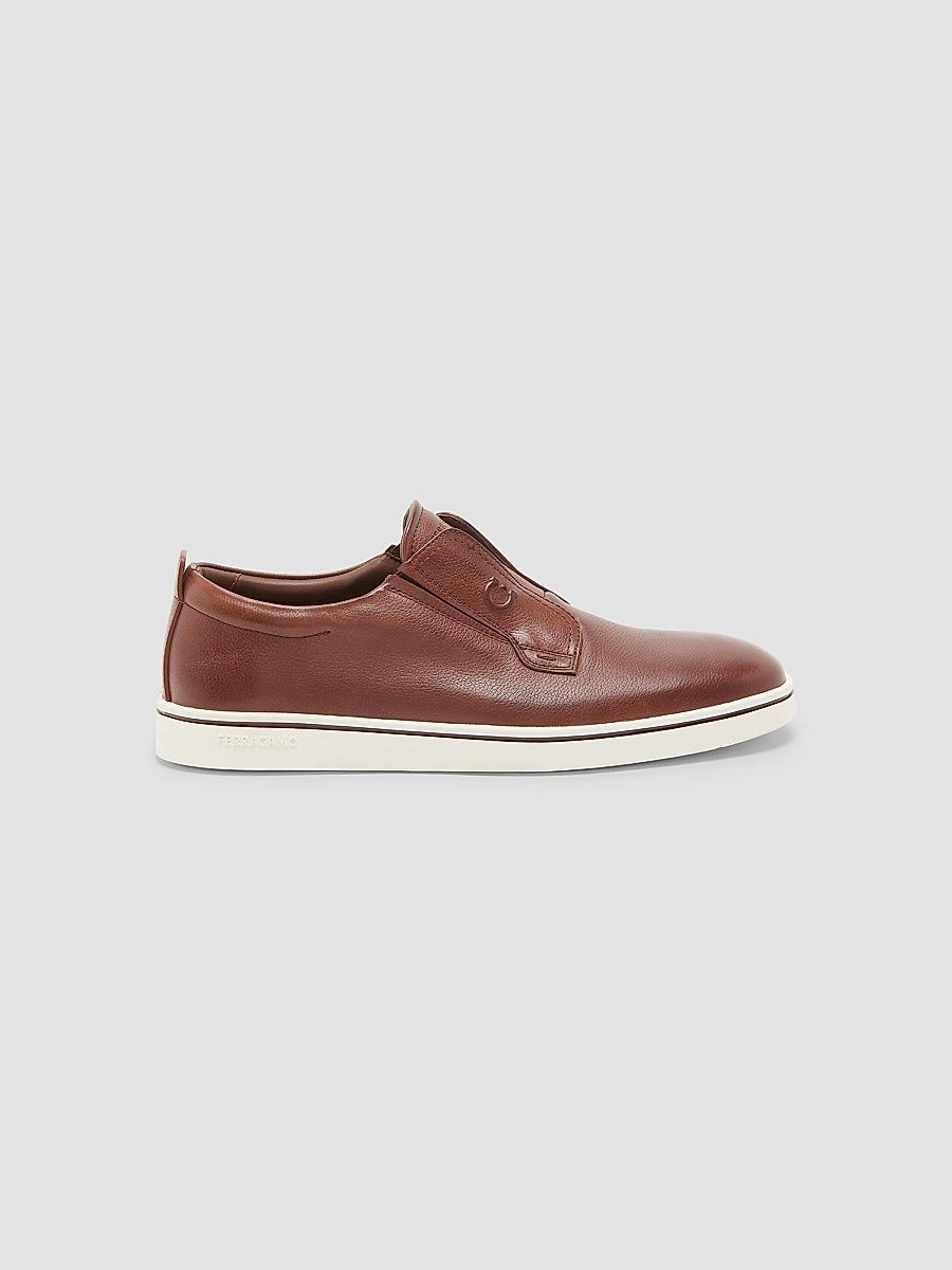 FERRAGAMO Men's Alfievit Leather Slip-On Sneakers - Medium Brown - Size 13