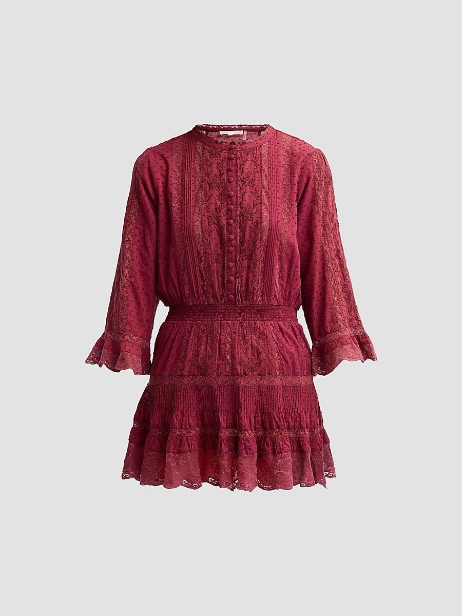 LoveShackFancy Women's Vesna Embroidered Cotton Mini Dress - Faded Merlot - Size XL