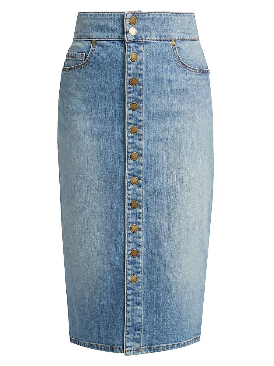 Women's Karter Stretch Denim Midi-Skirt - Light Wash - Size 29