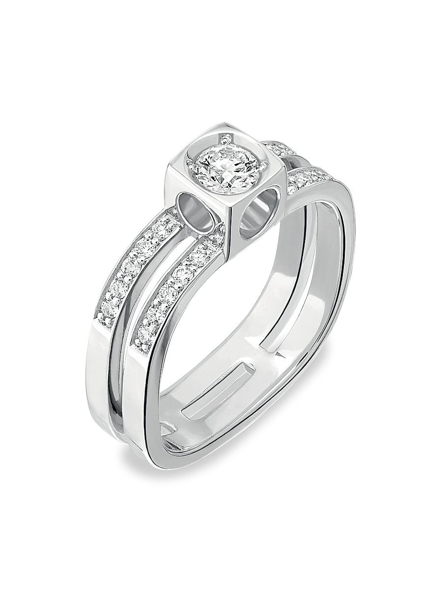 Women's Le Cube Diamant Large 18K White Gold & Diamond Ring - White Gold - Size 7.25