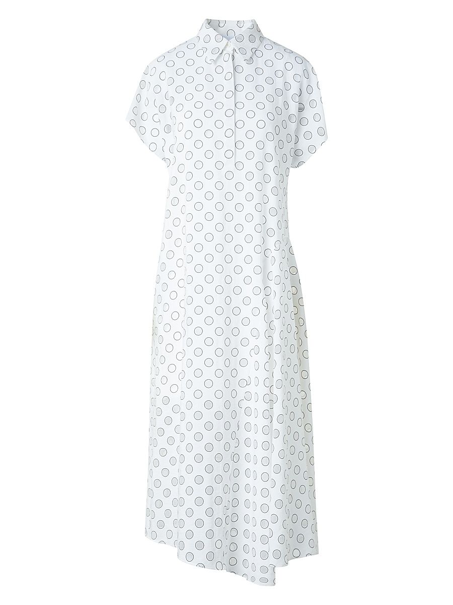 Women's Asymmetric Sheer Polka Dot Midi-Dress - Cream Black - Size 8
