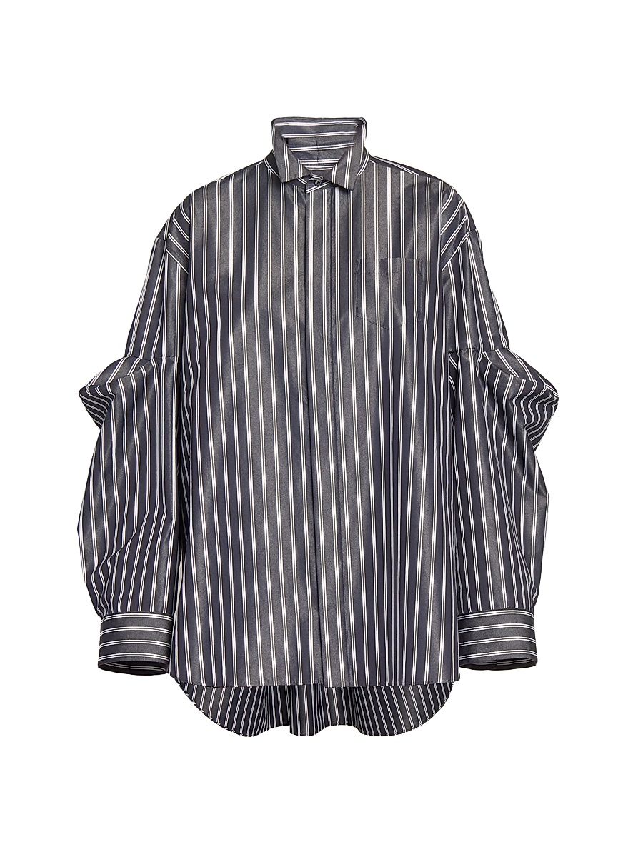 Women's Striped Poplin Oversized Shirt - Navy Stripe - Size XL