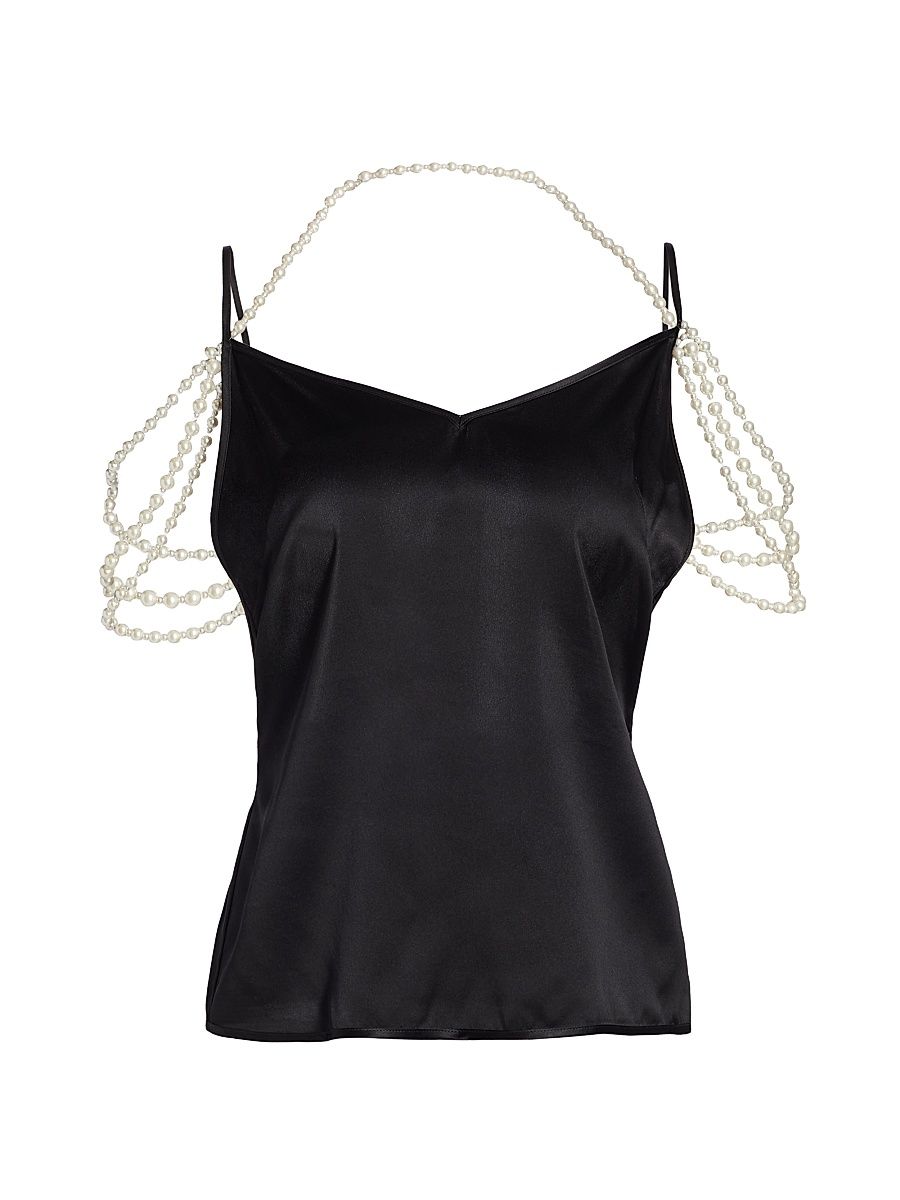 Women's Faux Pearl Silk Tank - Black - Size 0