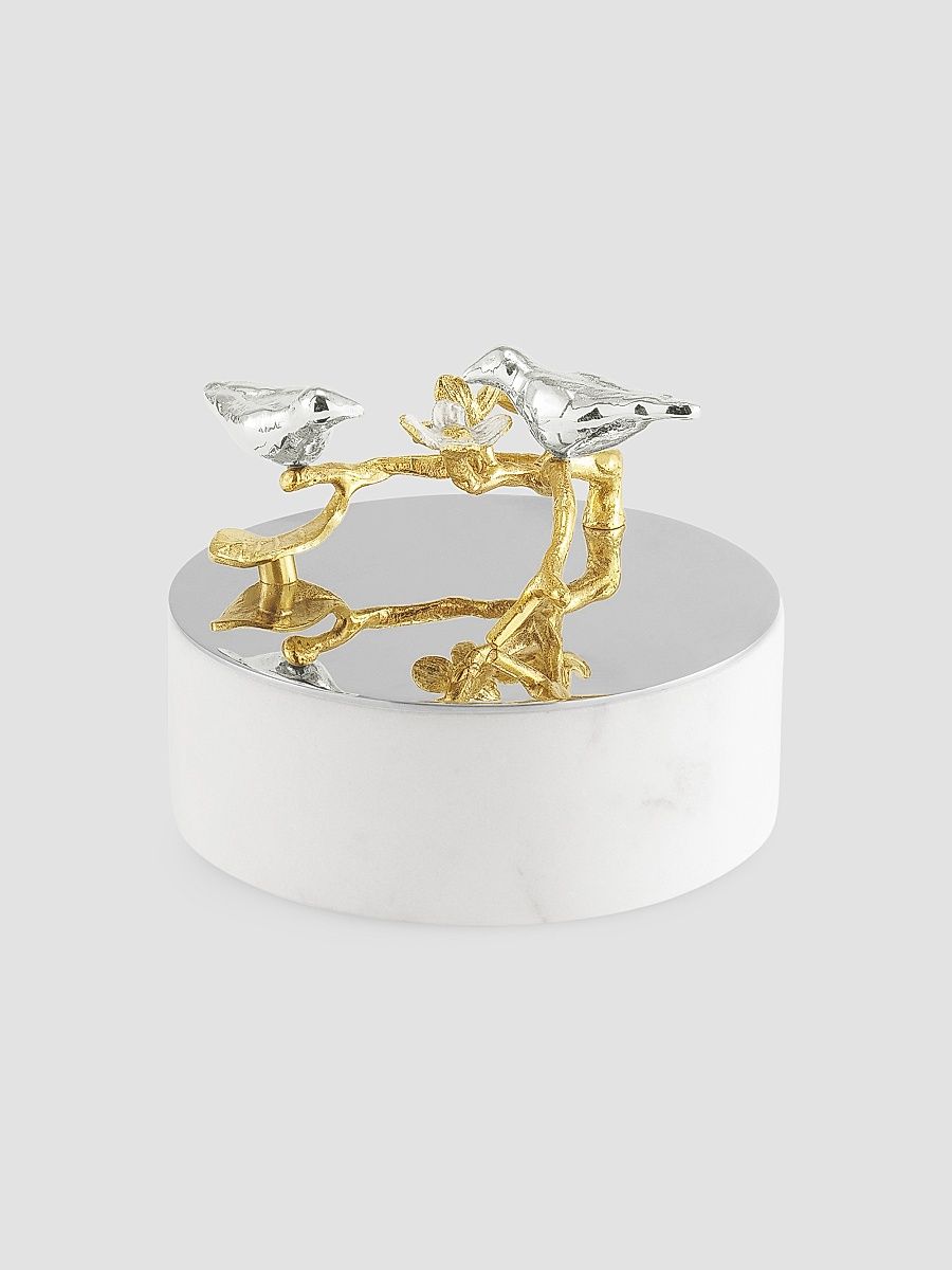 Lovebirds Silver & Gold Trinket Box