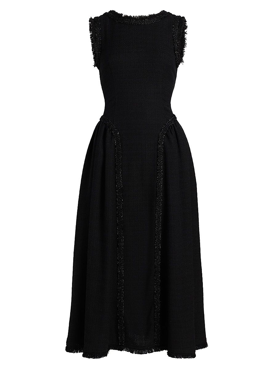 Women's Open-Back Boucle Midi-Dress - Black - Size 10